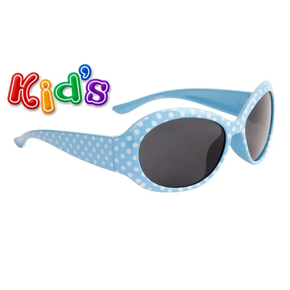 Kids Sunglasses 100% UV Protection Green & Blue Retro Frames & White Polka Dots